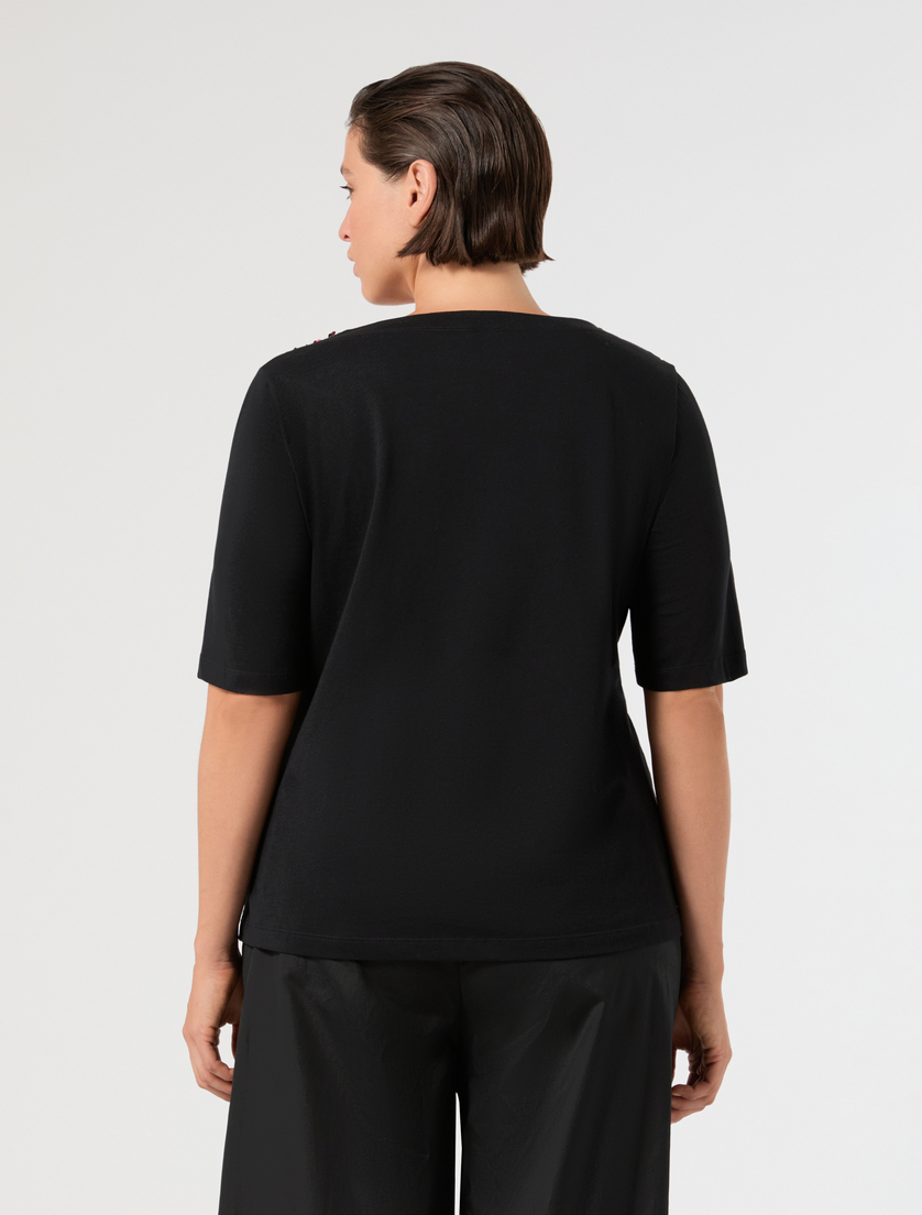 Embroidered jersey T-shirt - BLACK - Marina Rinaldi - 4