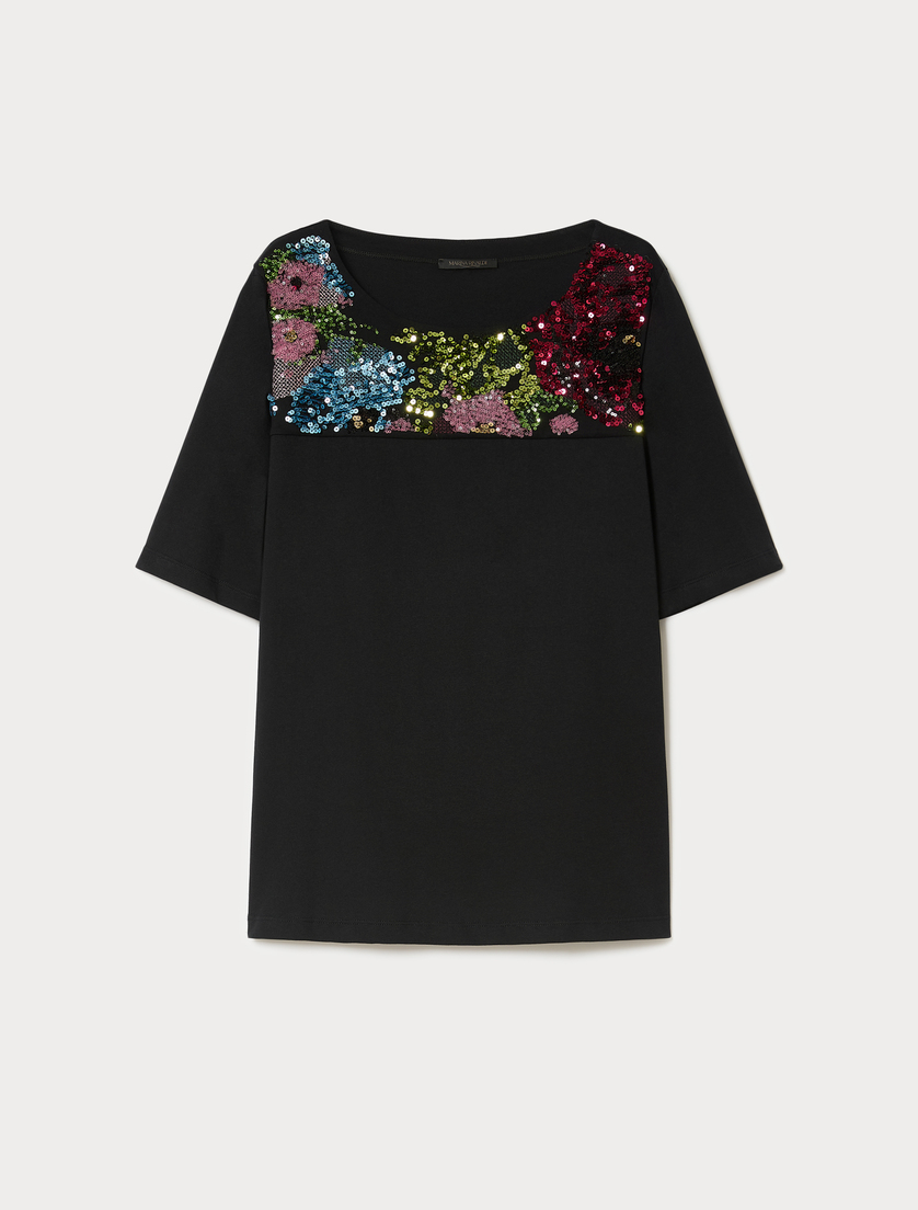 Embroidered jersey T-shirt - BLACK - Marina Rinaldi