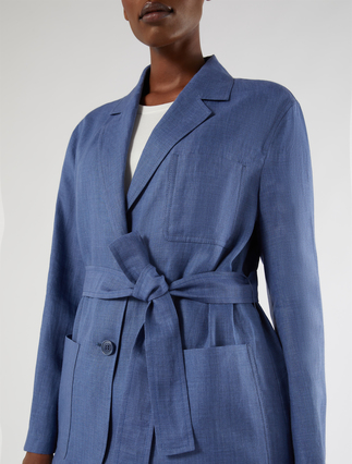 Open jacket in washed linen - CORNFLOWER BLUE - Marina Rinaldi - 5