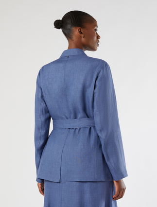 Open jacket in washed linen - CORNFLOWER BLUE - Marina Rinaldi - 4