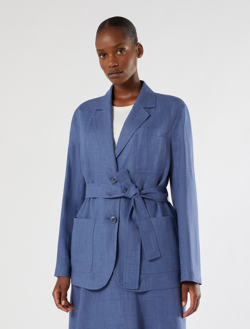 Open jacket in washed linen - CORNFLOWER BLUE - Marina Rinaldi - 3