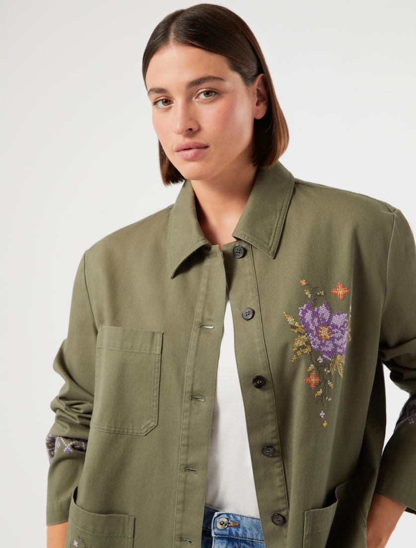 Embroidered gabardine jacket - OLIVE GREEN - Marina Rinaldi - 5