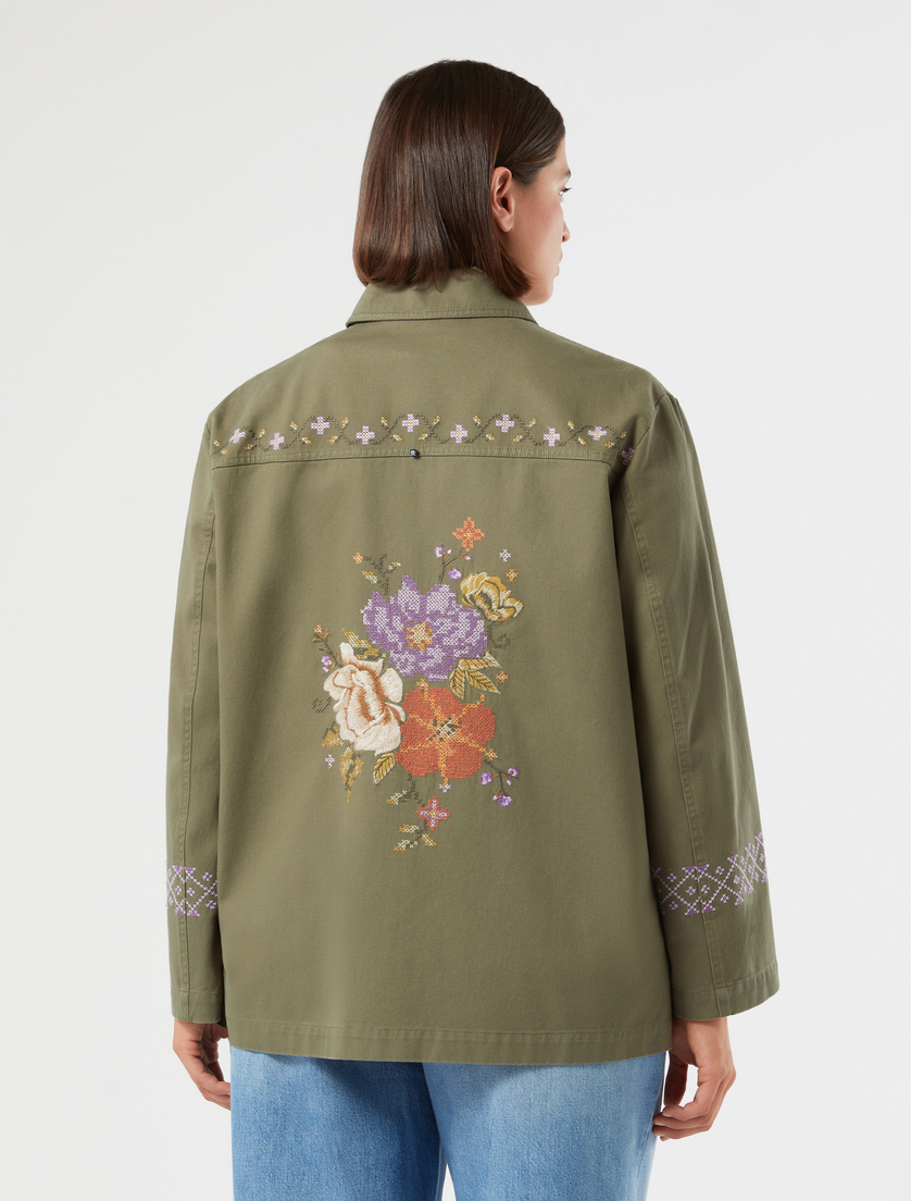 Embroidered gabardine jacket - OLIVE GREEN - Marina Rinaldi - 4