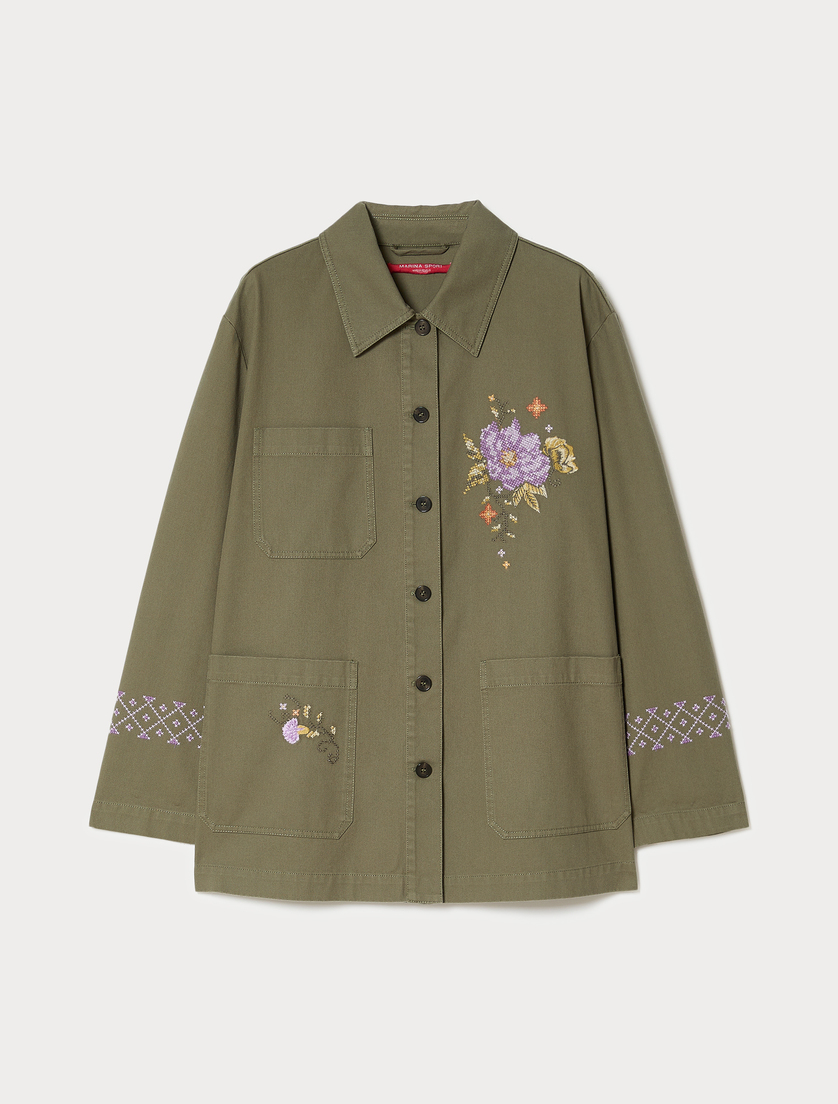 Embroidered gabardine jacket - OLIVE GREEN - Marina Rinaldi