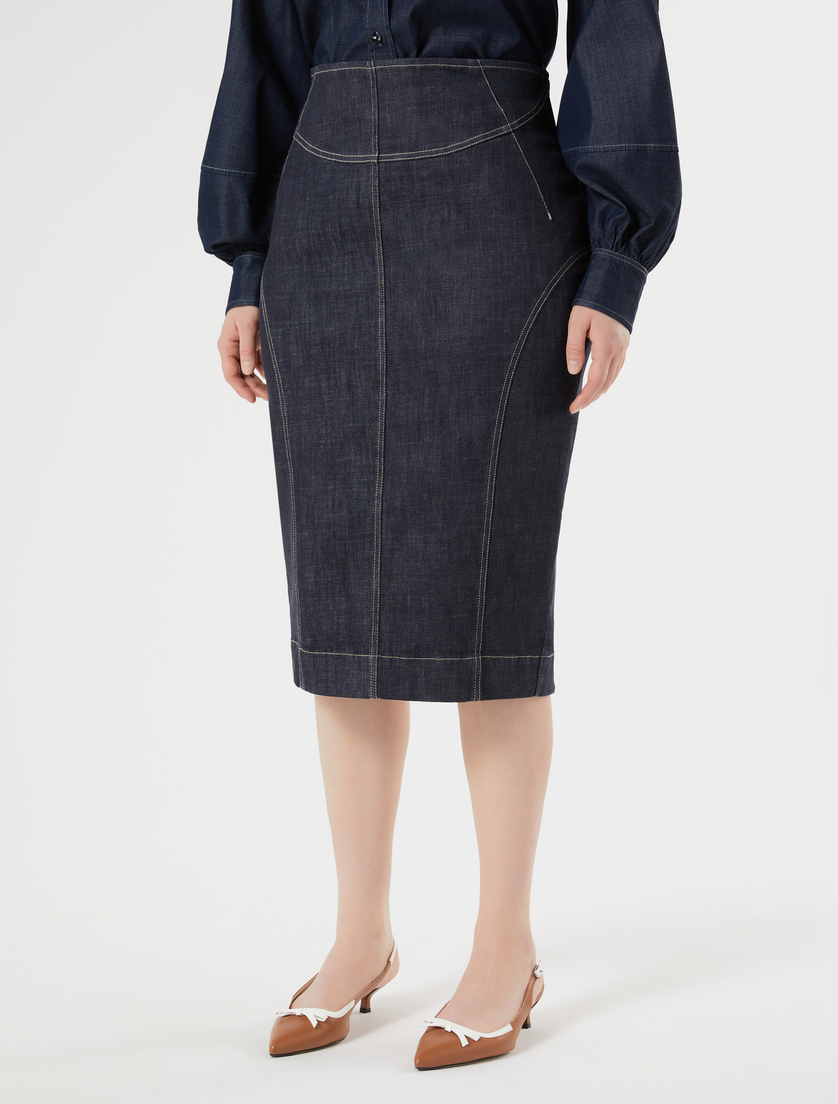 Bleistiftrock aus Baumwollstretch - NACHTBLAU - Marina Rinaldi - 3