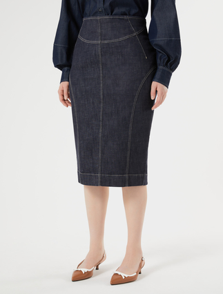 Stretch cotton pencil skirt - MIDNIGHTBLUE