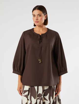 Cotton poplin blouse - BROWN