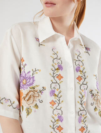 Embroidered cotton canvas shirt - IVORY - Marina Rinaldi - 5