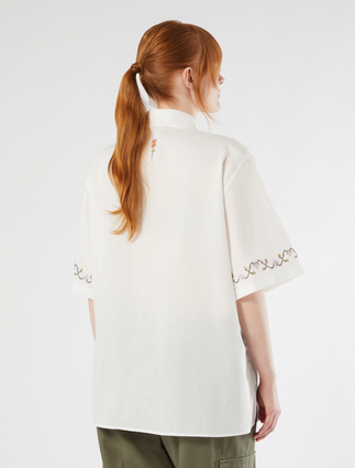 Embroidered cotton canvas shirt - IVORY - Marina Rinaldi - 4