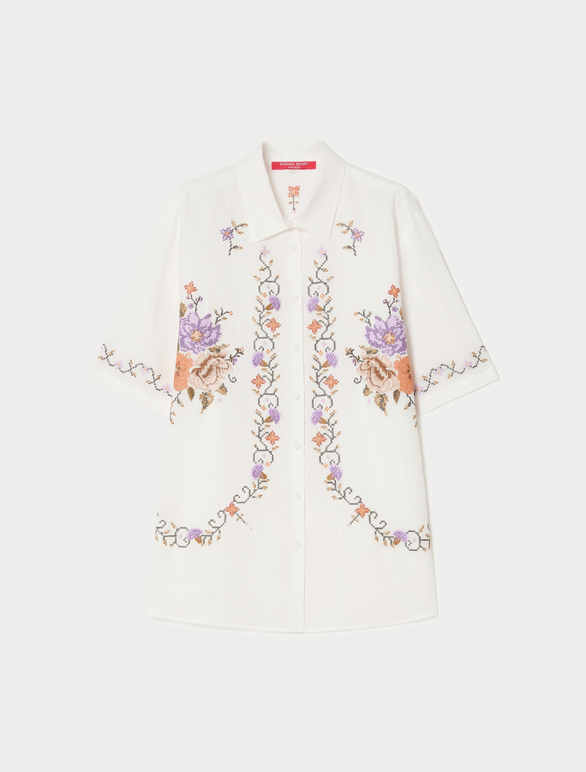 Chemise en toile de coton avec broderies - IVOIRE - Marina Rinaldi