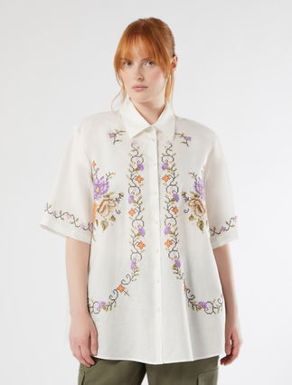 Chemise en toile de coton avec broderies - IVOIRE