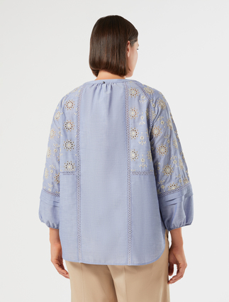 Hemdbluse aus Cambray-Baumwolle mit Stickerei - AZURBLAU - Marina Rinaldi - 4