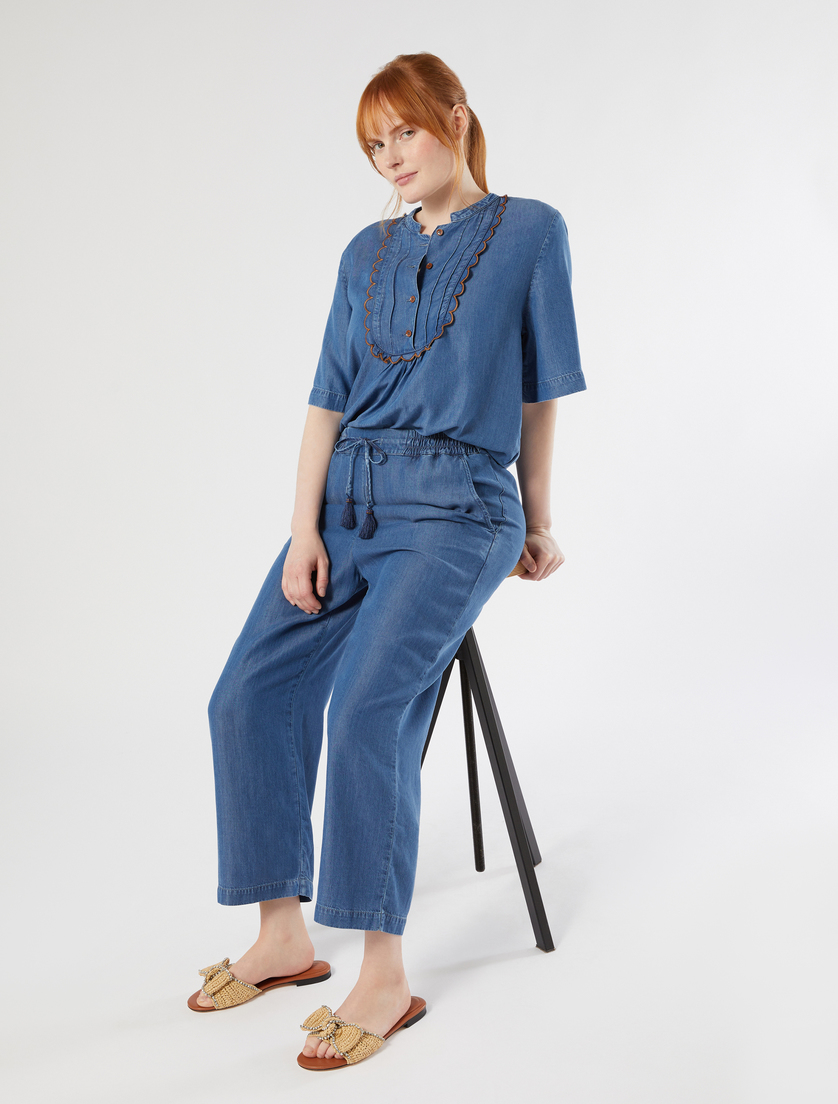 Embroidered denim blouse - NAVY - Marina Rinaldi - 2