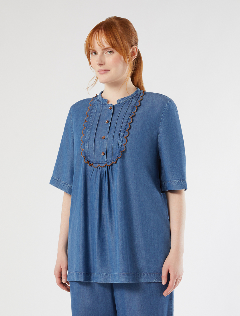 Embroidered denim blouse - NAVY - Marina Rinaldi - 3