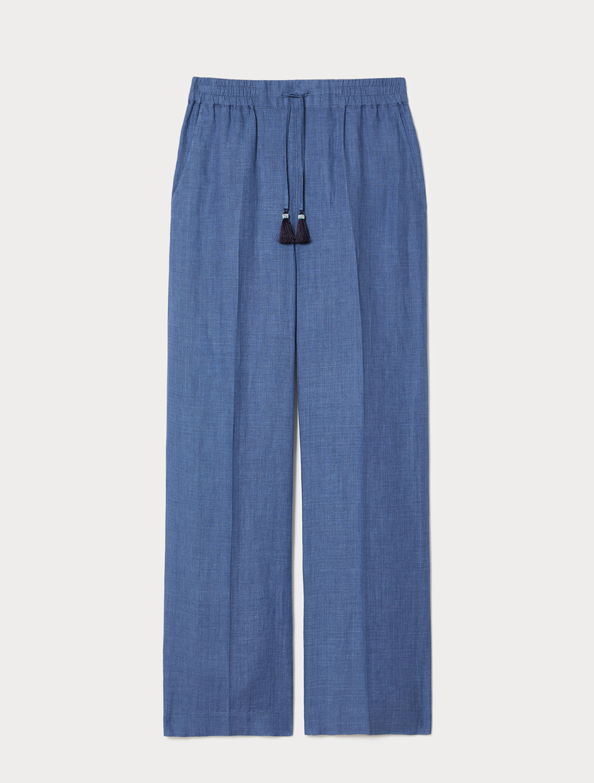 Linen canvas trousers - CORNFLOWER BLUE - Marina Rinaldi