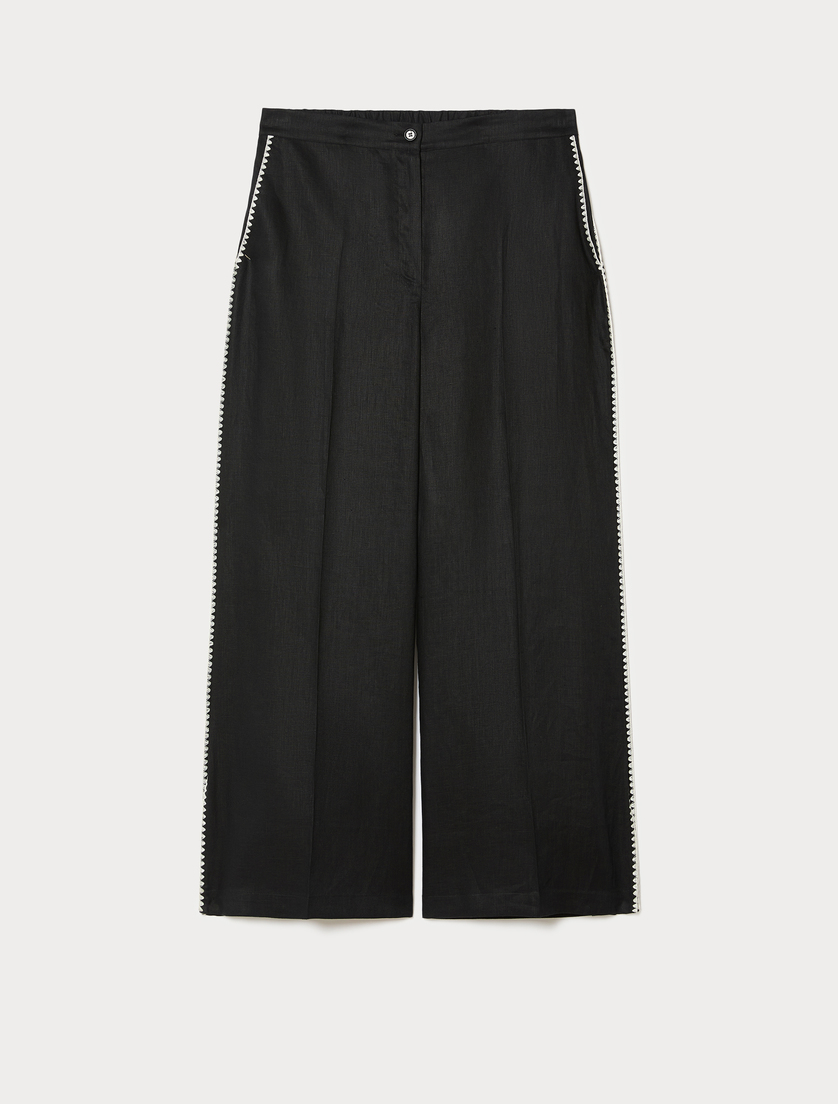 Linen canvas trousers - BLACK - Marina Rinaldi