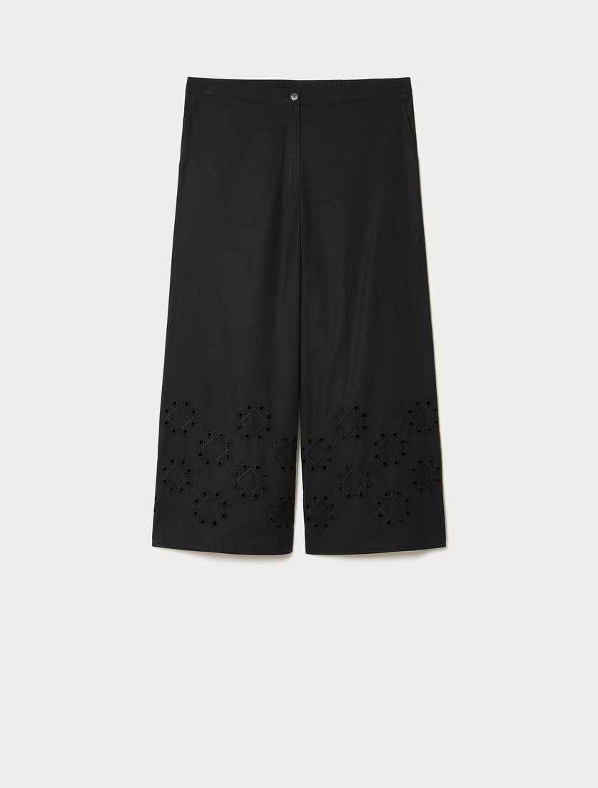 Embroidered poplin trousers - BLACK - Marina Rinaldi