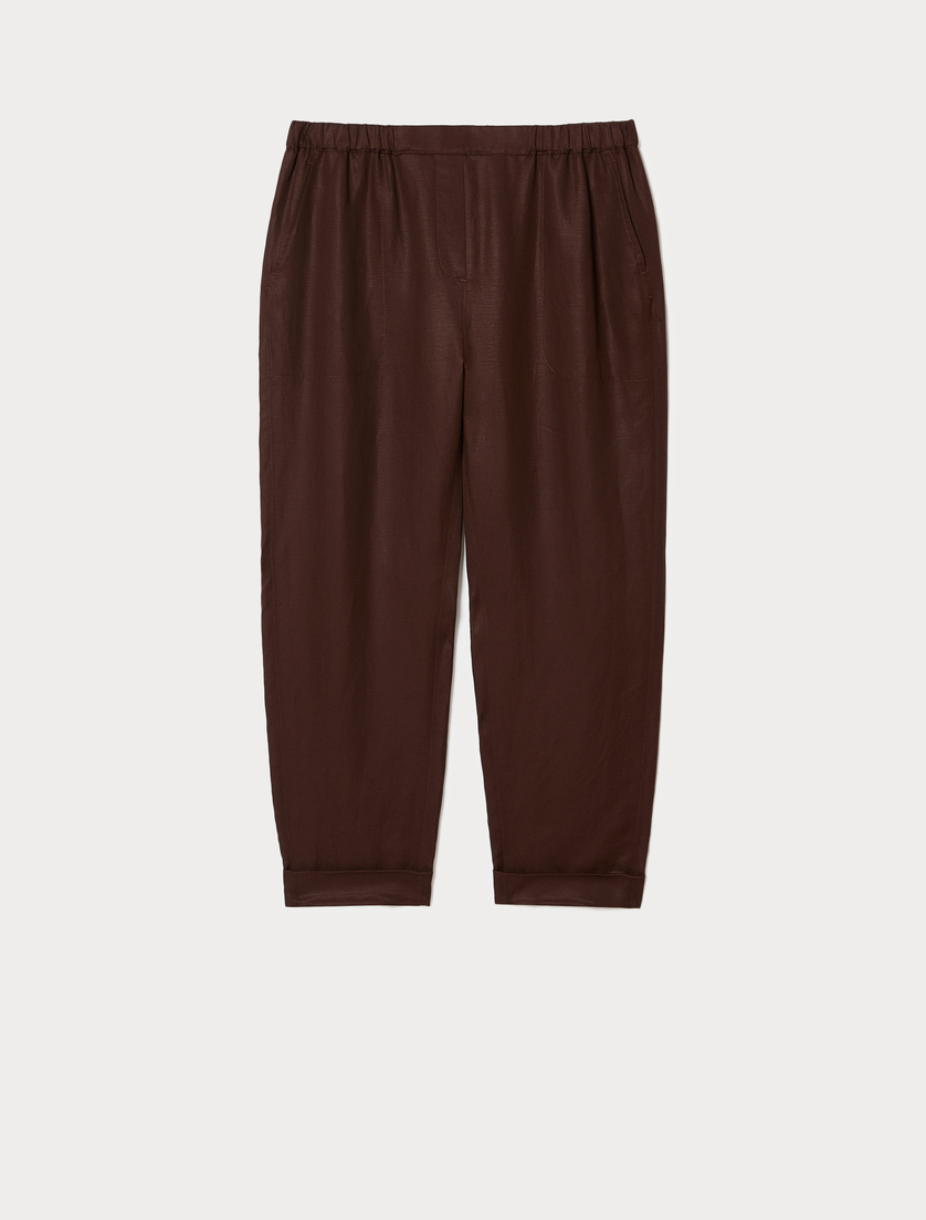 Linen twill joggers - CHOCOLATE - Marina Rinaldi