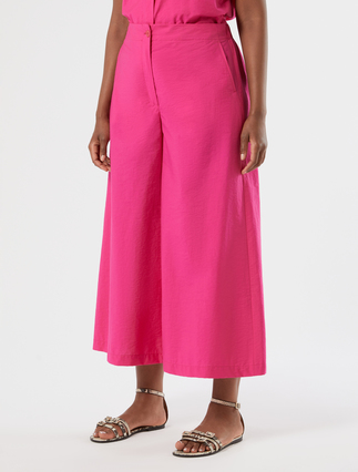 Cotton canvas cropped trousers - FUCHSIA