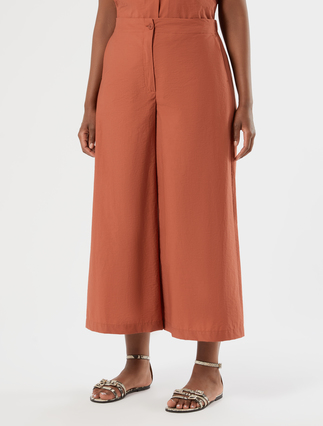 Cotton canvas cropped trousers - TERRA COTTA