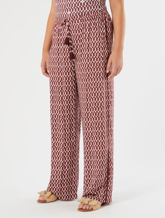 Wide-fit viscose trousers - RED BROWN
