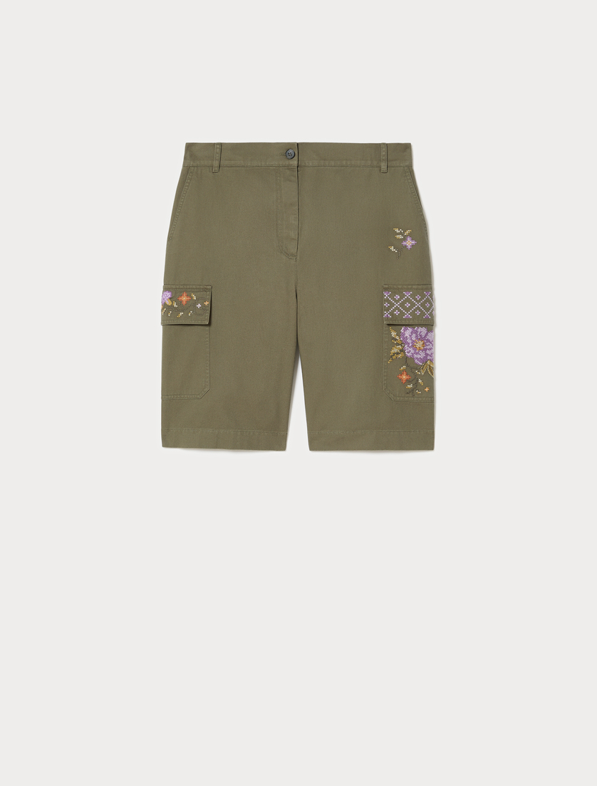 Cotton gabardine Bermuda shorts - OLIVE GREEN - Marina Rinaldi