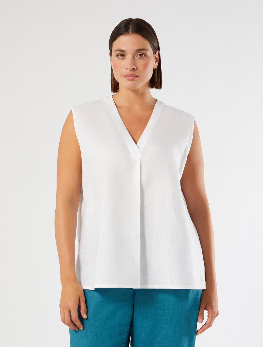 Linen canvas top - OPTICAL WHITE - Marina Rinaldi - 3