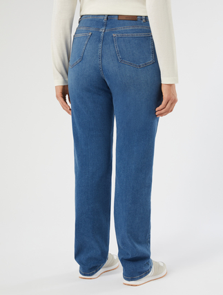 Jeansy o kroju regular z bawełnianego denimu - GRANATOWY - Marina Rinaldi - 4