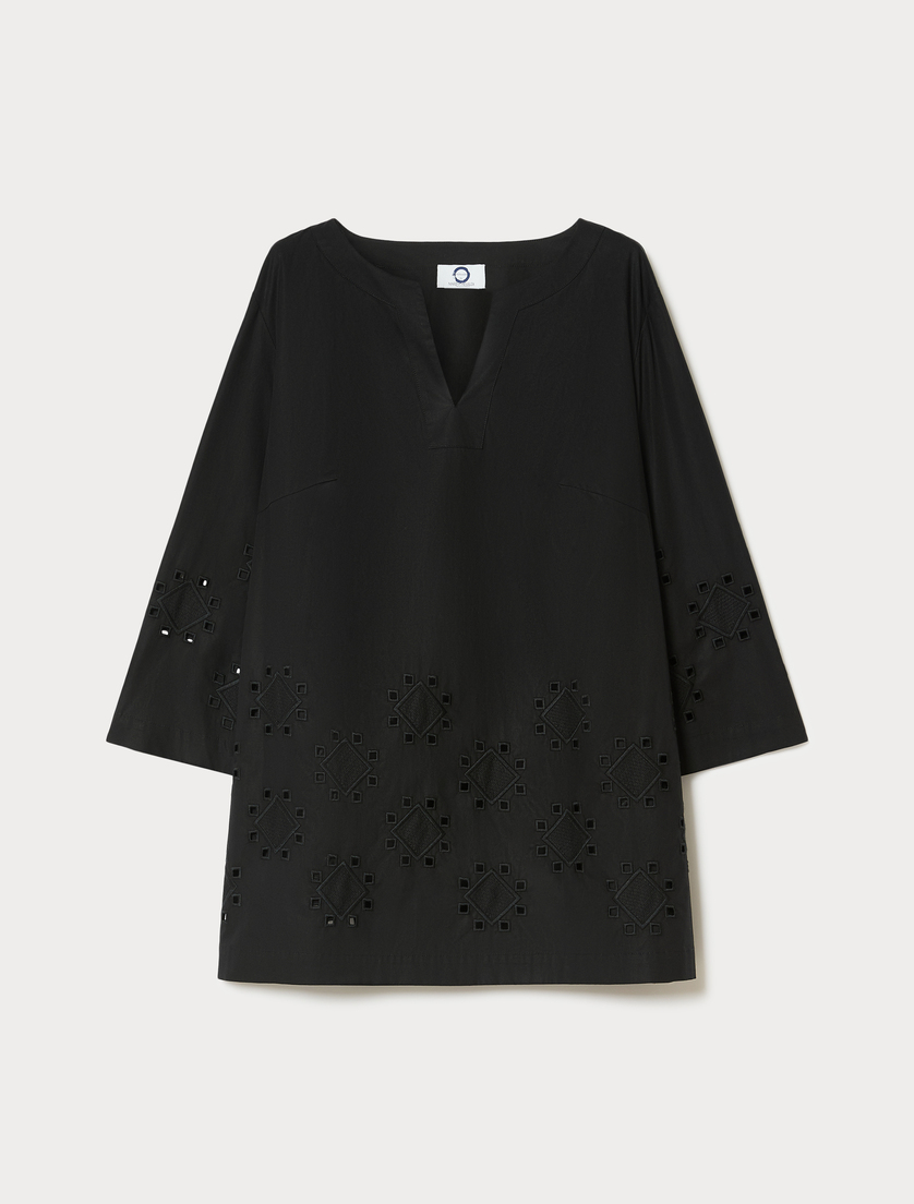 Poplin tunic with embroidery - BLACK - Marina Rinaldi