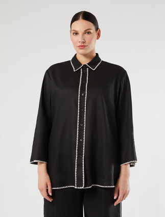 Linen canvas shirt - BLACK - Marina Rinaldi - 3