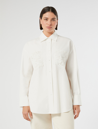 Embroidered poplin shirt - IVORY