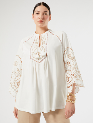 Embroidered cotton satin tunic - IVORY - Marina Rinaldi - 5