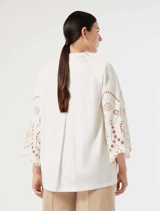 Embroidered cotton satin tunic - IVORY - Marina Rinaldi - 4