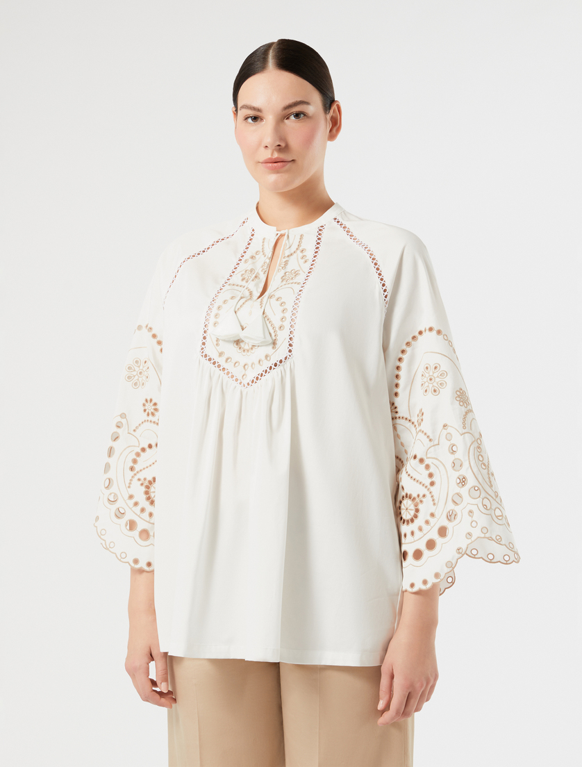 Casacca in raso di cotone con ricamo - AVORIO - Marina Rinaldi - 3