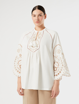 Embroidered cotton satin tunic - IVORY - Marina Rinaldi - 3