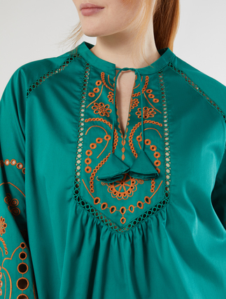 Embroidered cotton satin tunic - GREEN - Marina Rinaldi - 5