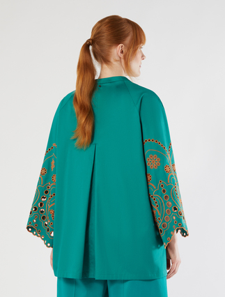 Embroidered cotton satin tunic - GREEN - Marina Rinaldi - 4
