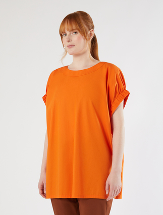 Cotton poplin blouse - TANGERINE