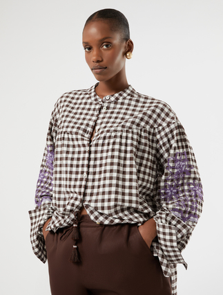 Gingham poplin shirt with embroidery - CHOCOLATE - Marina Rinaldi - 5