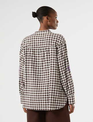 Gingham poplin shirt with embroidery - CHOCOLATE - Marina Rinaldi - 4
