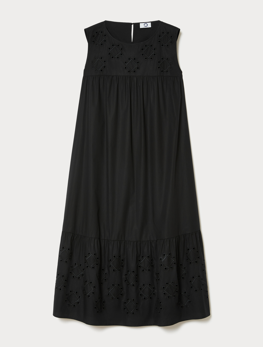 Long embroidered poplin dress - BLACK - Marina Rinaldi