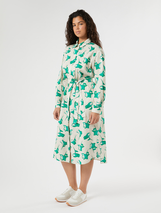 Σεμιζιέ φόρεμα από βαμβακερή ποπλίνα - ΕΚΡΟΥ
