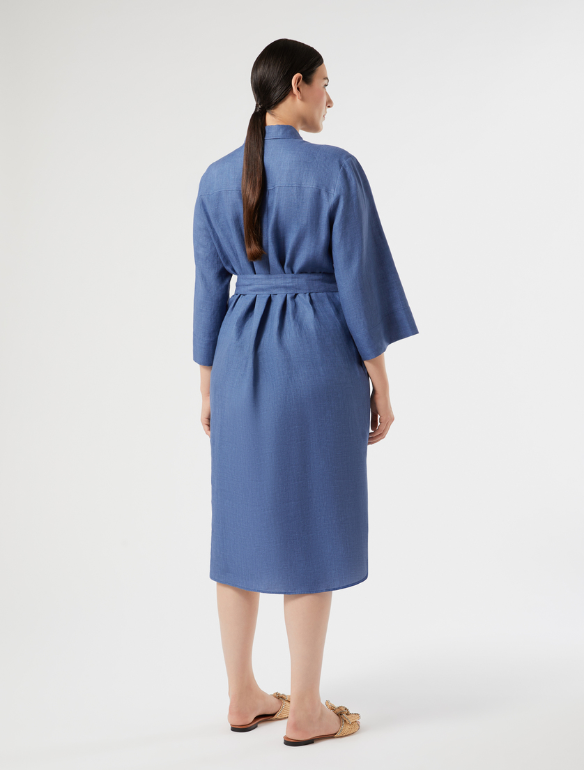Linen canvas shirt dress - CORNFLOWER BLUE - Marina Rinaldi - 4