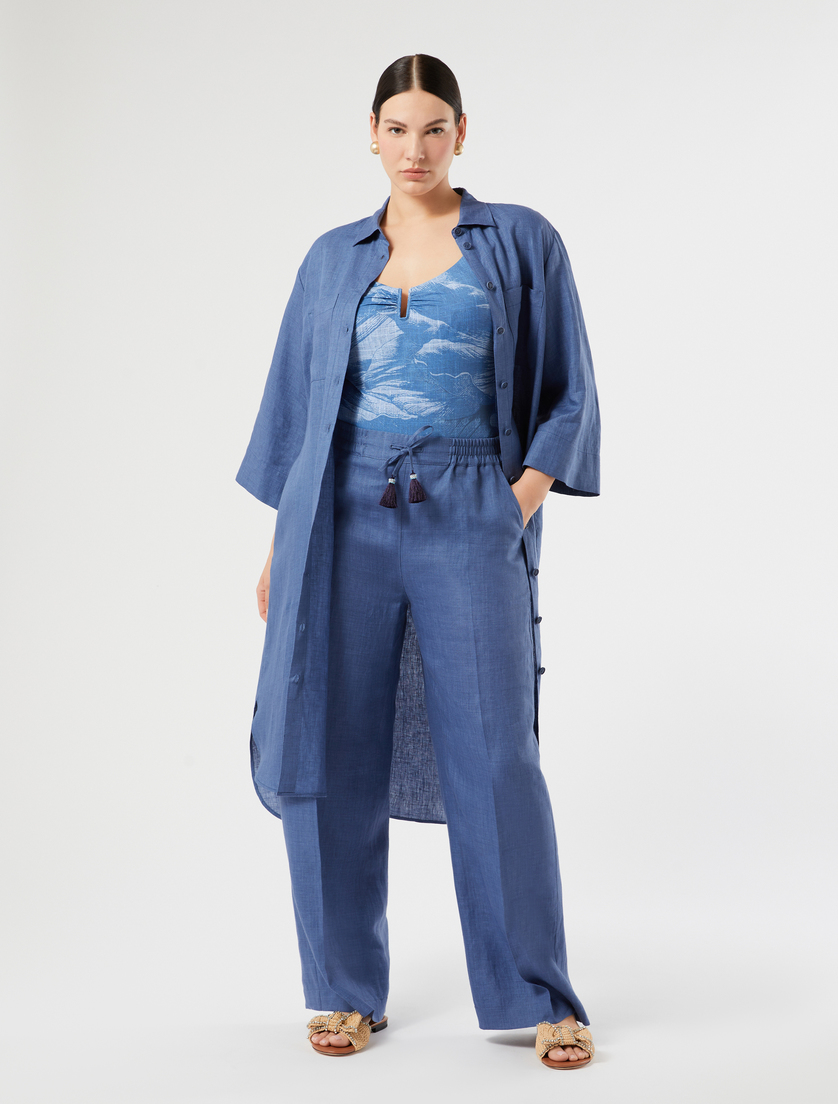 Linen canvas shirt dress - CORNFLOWER BLUE - Marina Rinaldi - 2