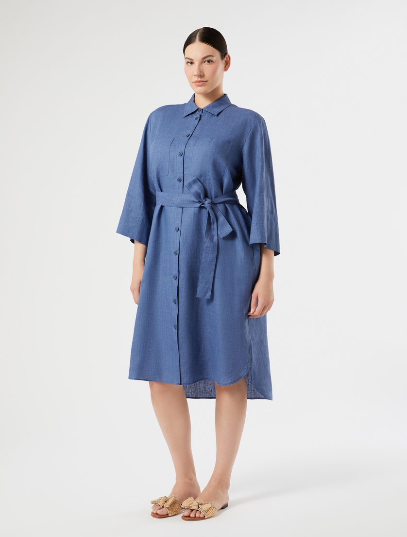 Linen canvas shirt dress - CORNFLOWER BLUE - Marina Rinaldi - 3