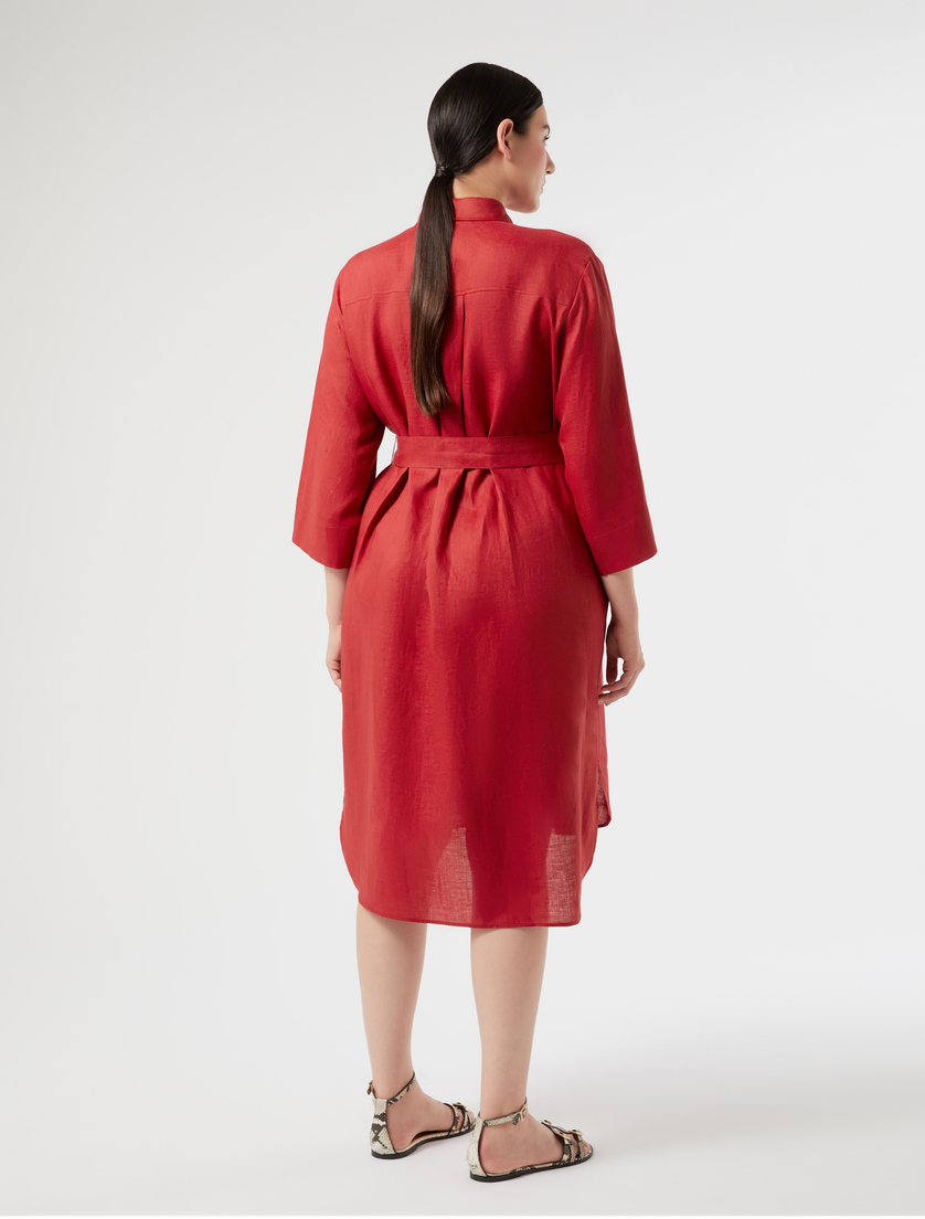 Linen canvas shirt dress - RED - Marina Rinaldi - 4