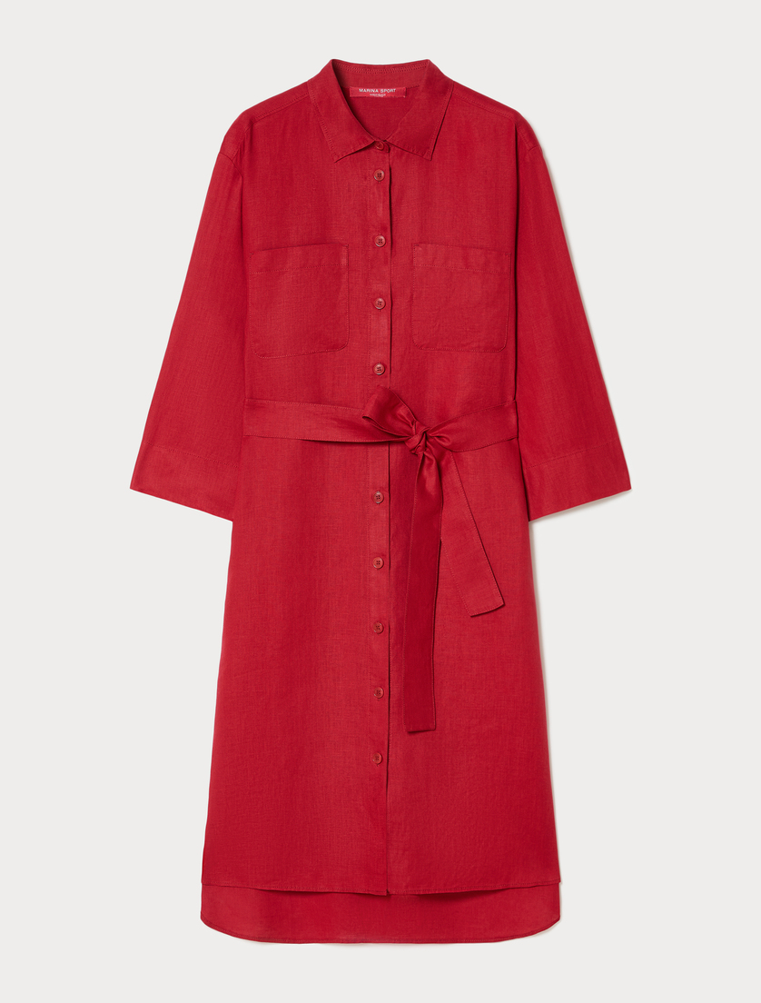 Linen canvas shirt dress - RED - Marina Rinaldi