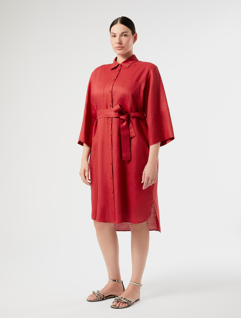 Linen canvas shirt dress - RED - Marina Rinaldi - 3