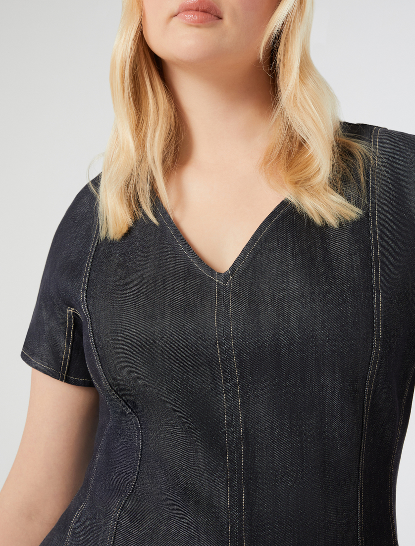 Denim-look cotton dress - NAVY - Marina Rinaldi - 5