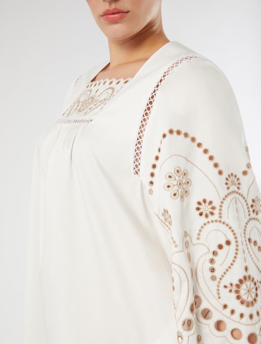 Cotton satin dress with embroidery - IVORY - Marina Rinaldi - 5